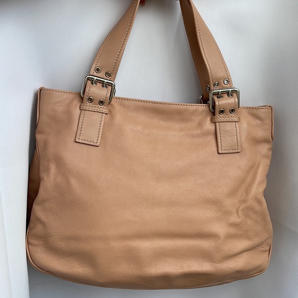 Marc Jacobs Stella peach pink beige Calfskin Leather Pocket Tote w/ teal suede - Picture 2 of 16
